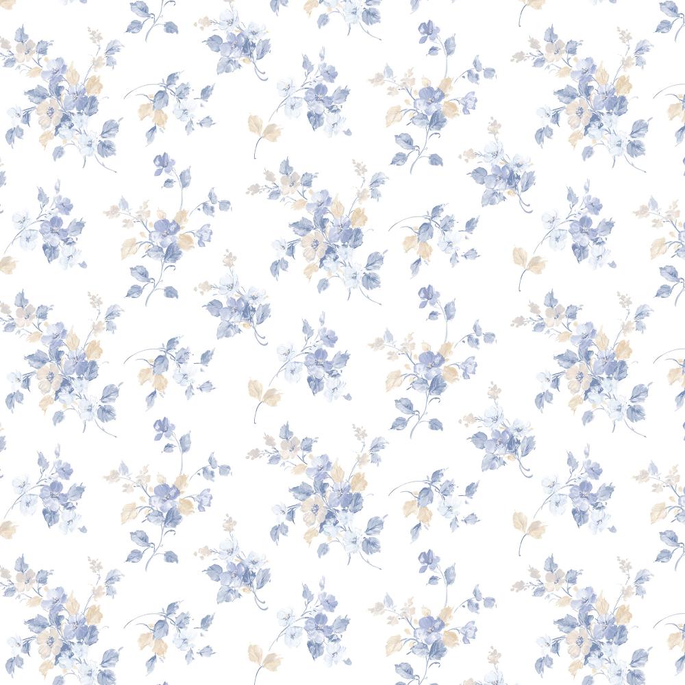 Patton Wallcoverings PF38103 Pretty Florals Blossom Mini Wallpaper in Blue, Cream